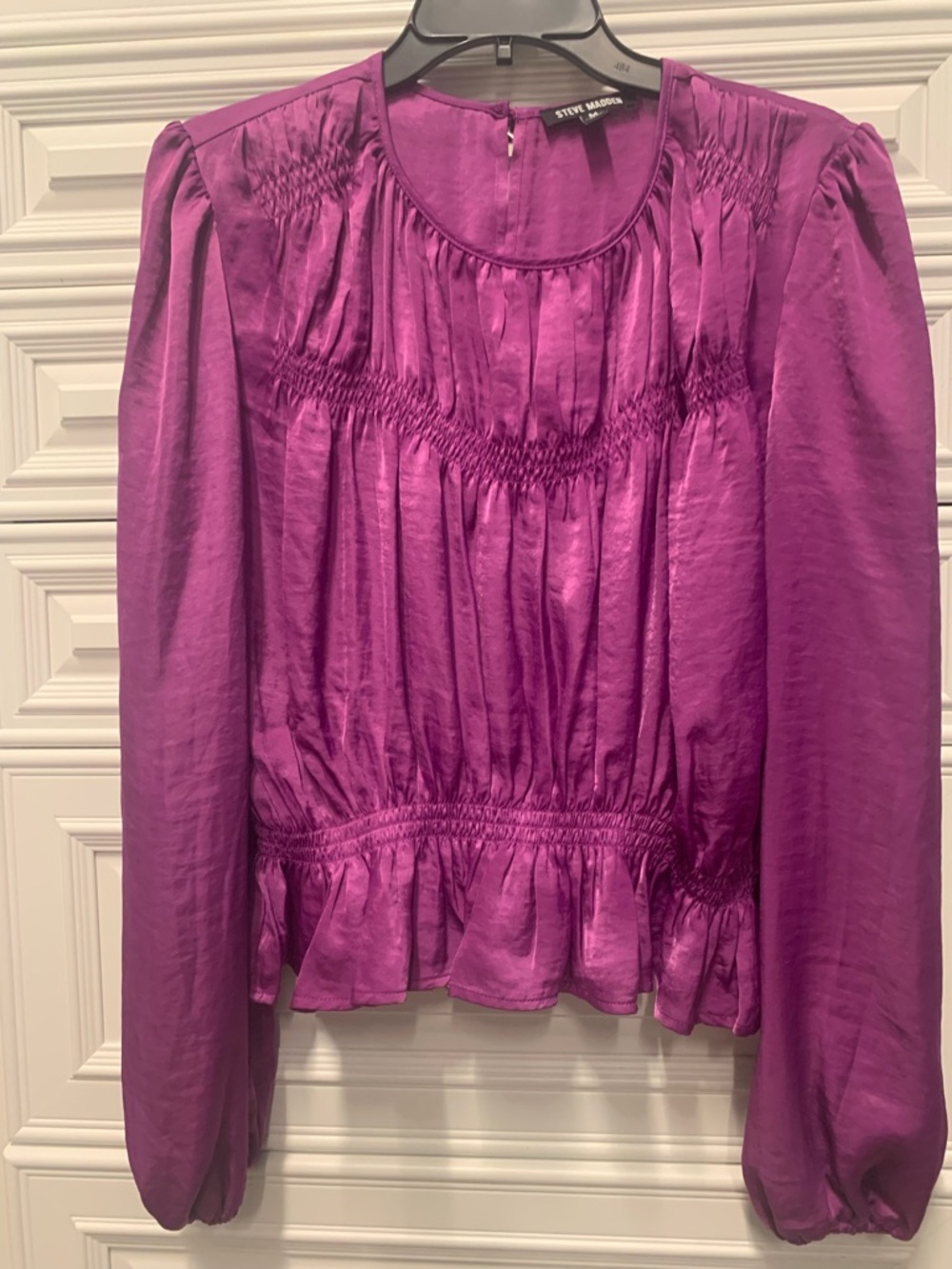 Pink Satin Blouson Top. Size Medium